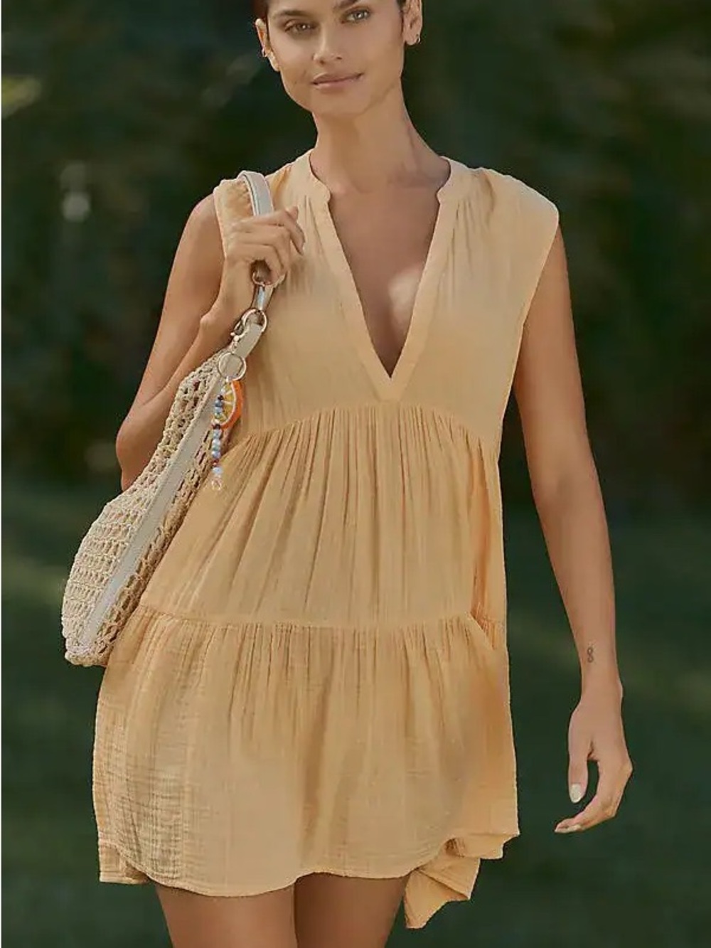 Celandine Anthropologie Kallie Flowy Tunic Sleeveless Mini Dress Orange Sz XS